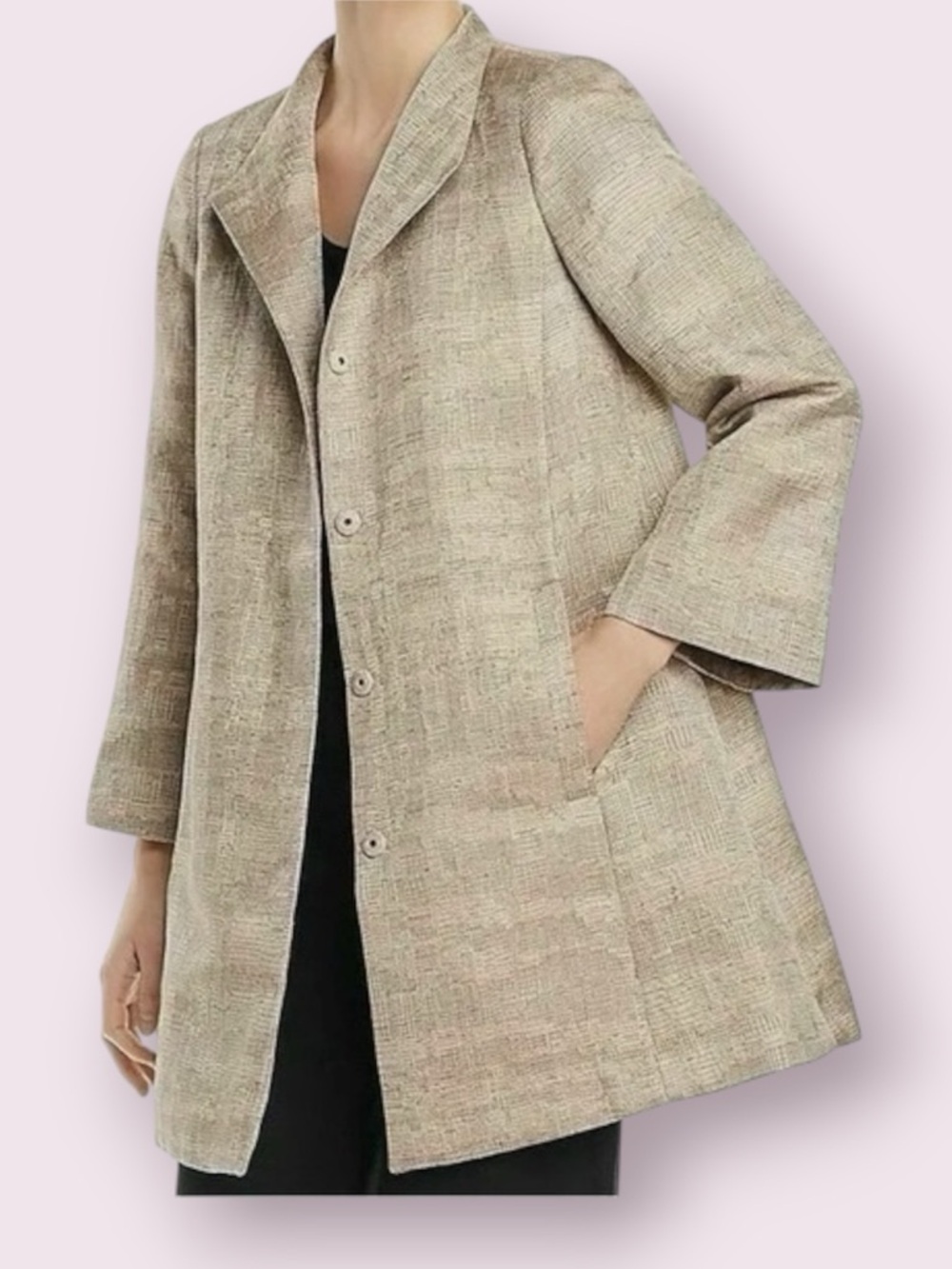 Eileen Fisher Enigma Jacquard Coat Cotton Silk Neutral Size Large